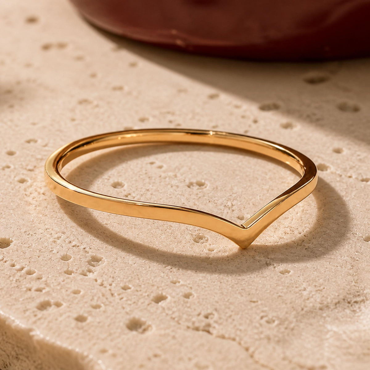 Gold Wishbone Ring – Dainty 1mm V Band in solid gold, view 10