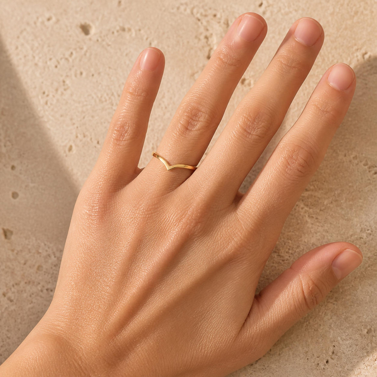 Gold Wishbone Ring – Dainty 1mm V Band in solid gold, view 4