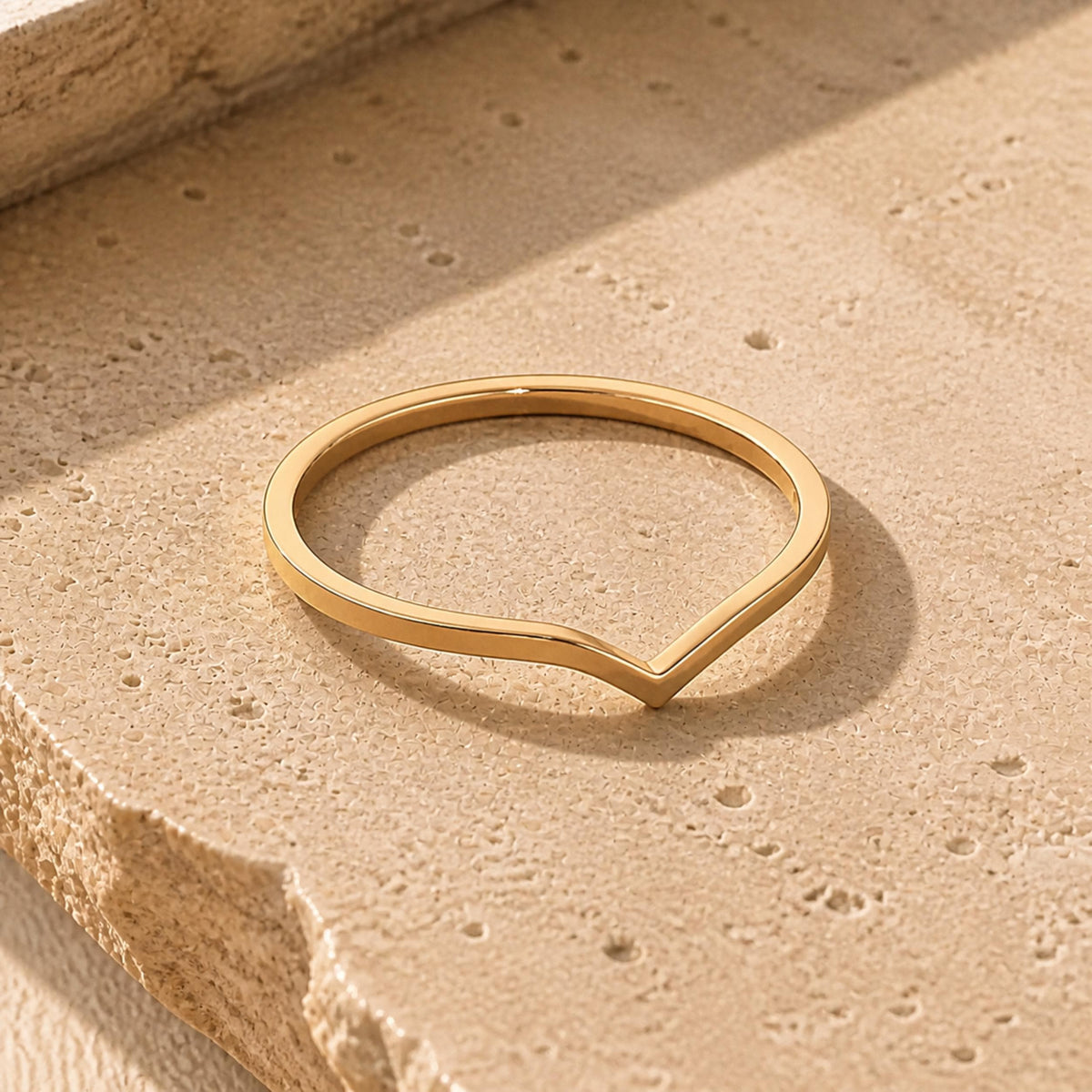 Gold Wishbone Ring – Dainty 1mm V Band in solid gold, view 9