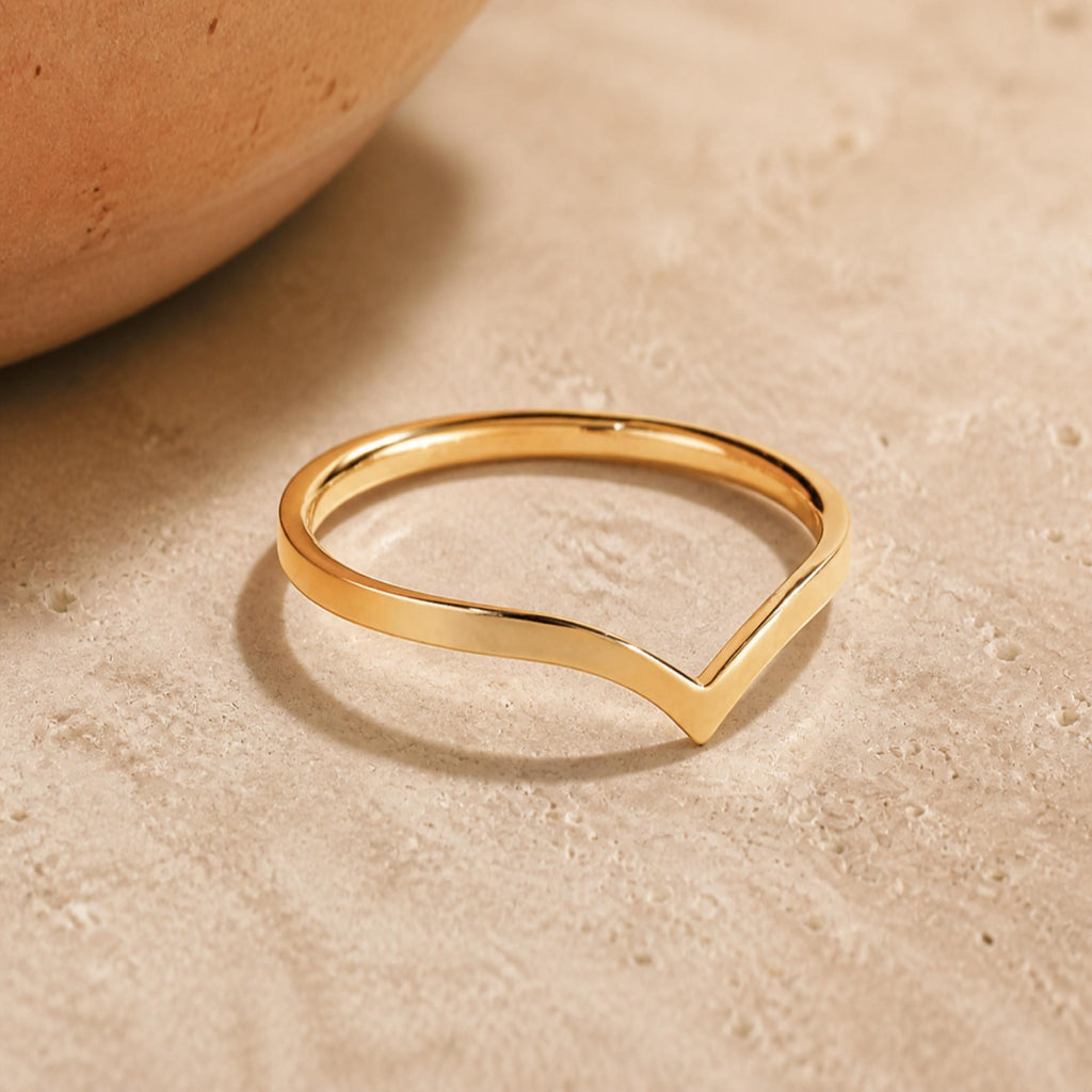 Gold Wishbone Ring – Dainty 1mm V Band in solid gold, view 6