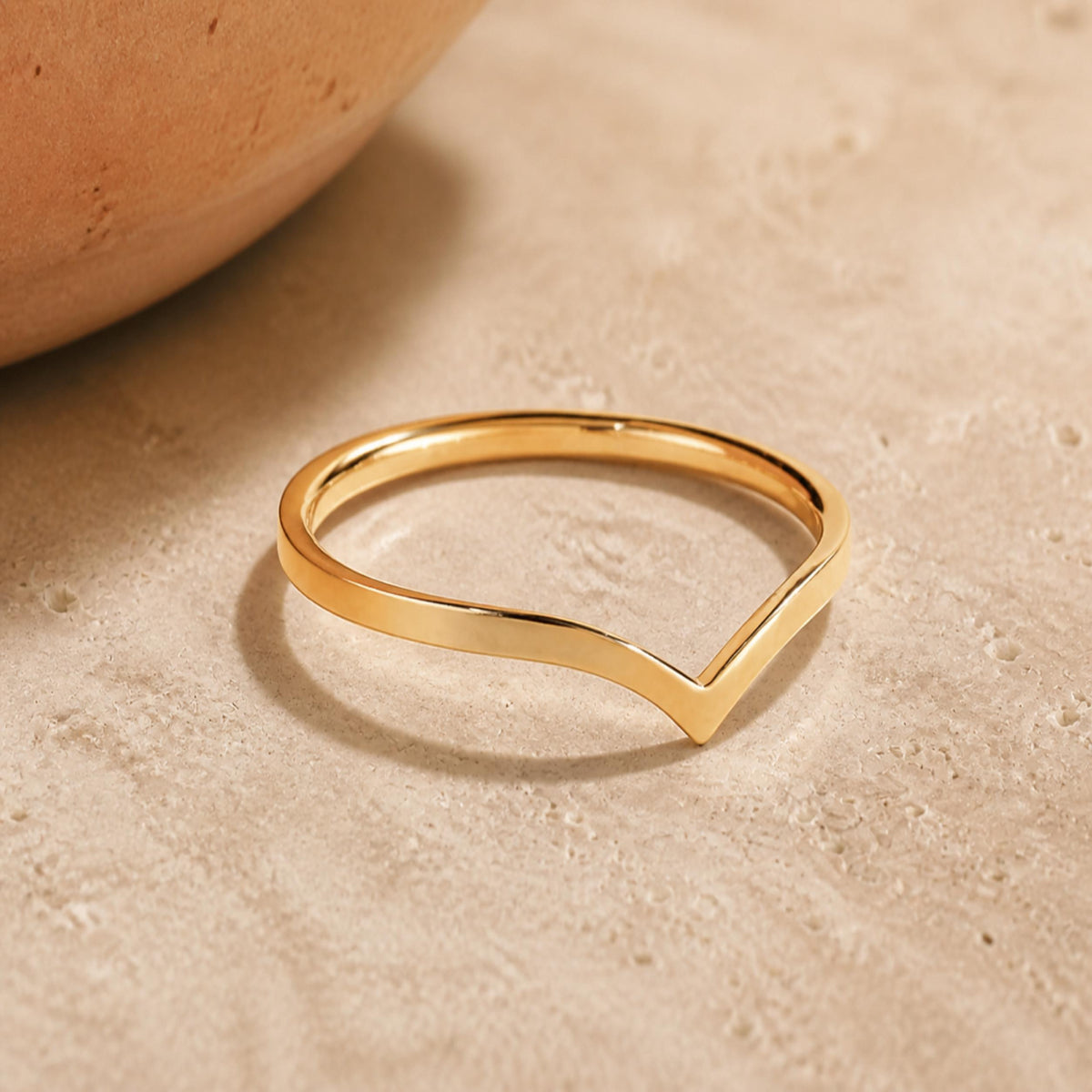 Gold Wishbone Ring – Dainty 1mm V Band in solid gold, view 6