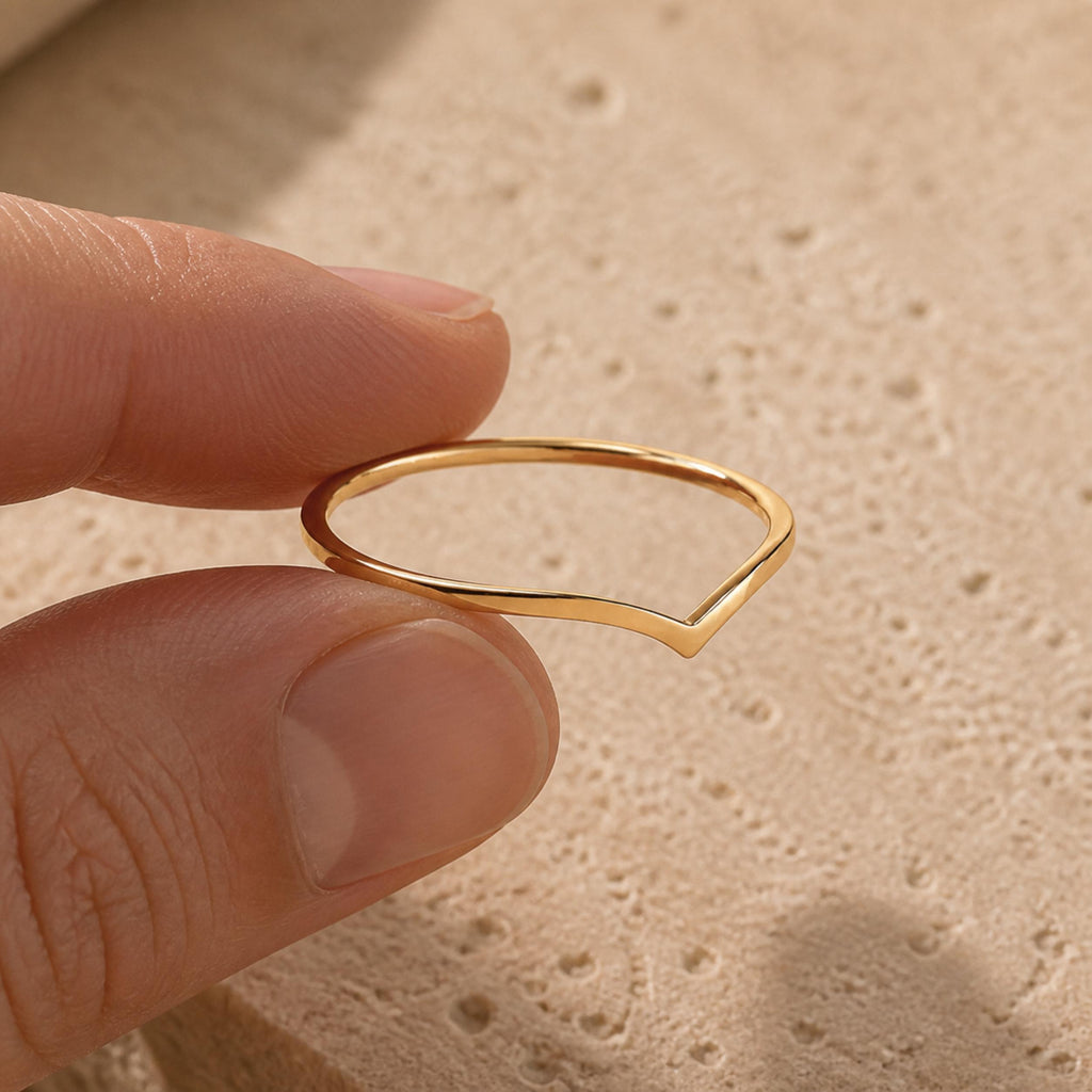 Gold Wishbone Ring – Dainty 1mm V Band in solid gold, view 8