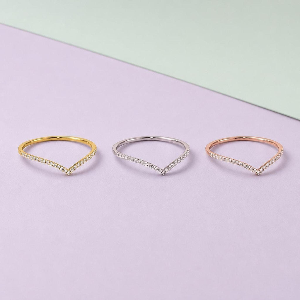 Pavé Lab-Grown Diamond Chevron Ring in solid gold, view 4