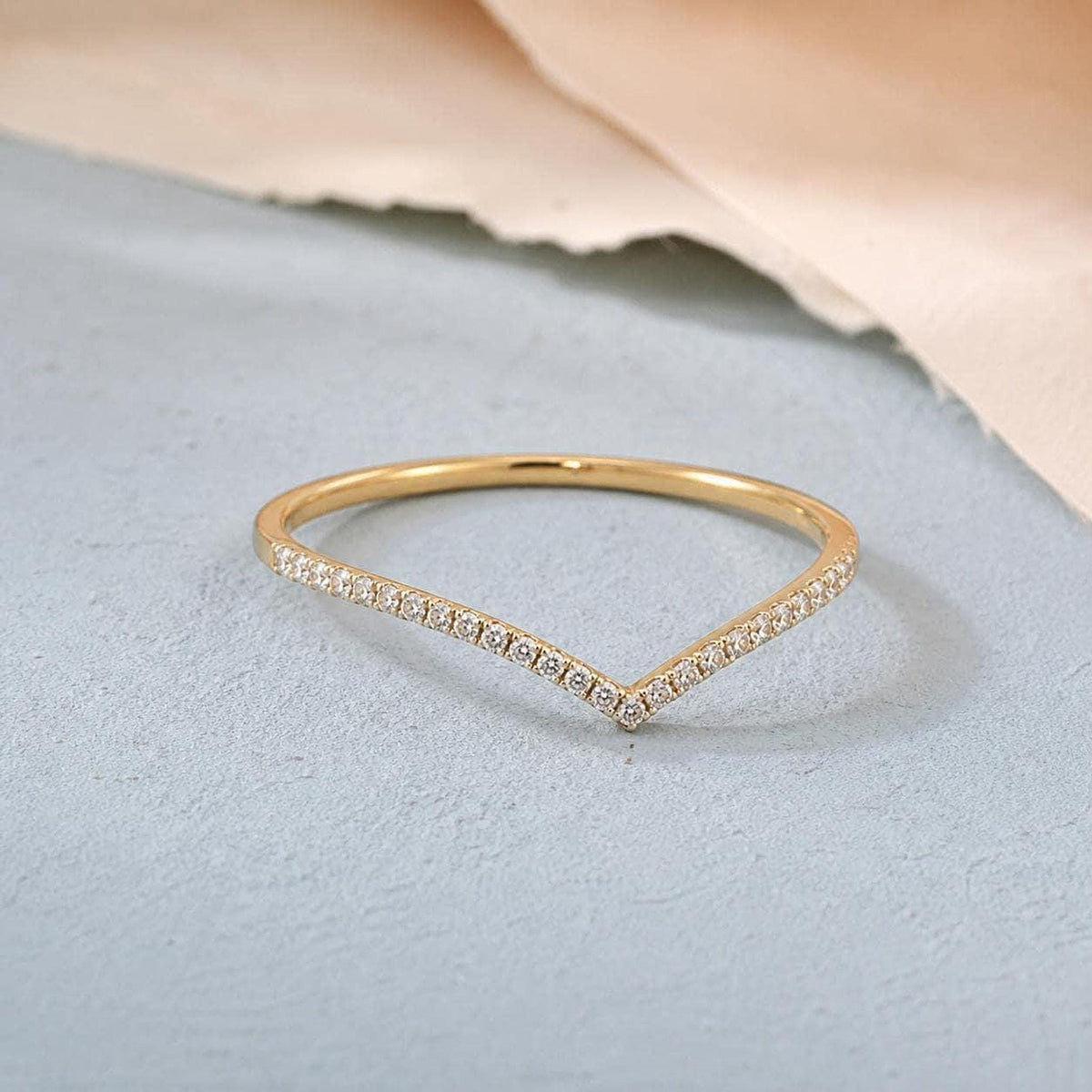 Pavé Lab-Grown Diamond Chevron Ring in solid gold, view 10