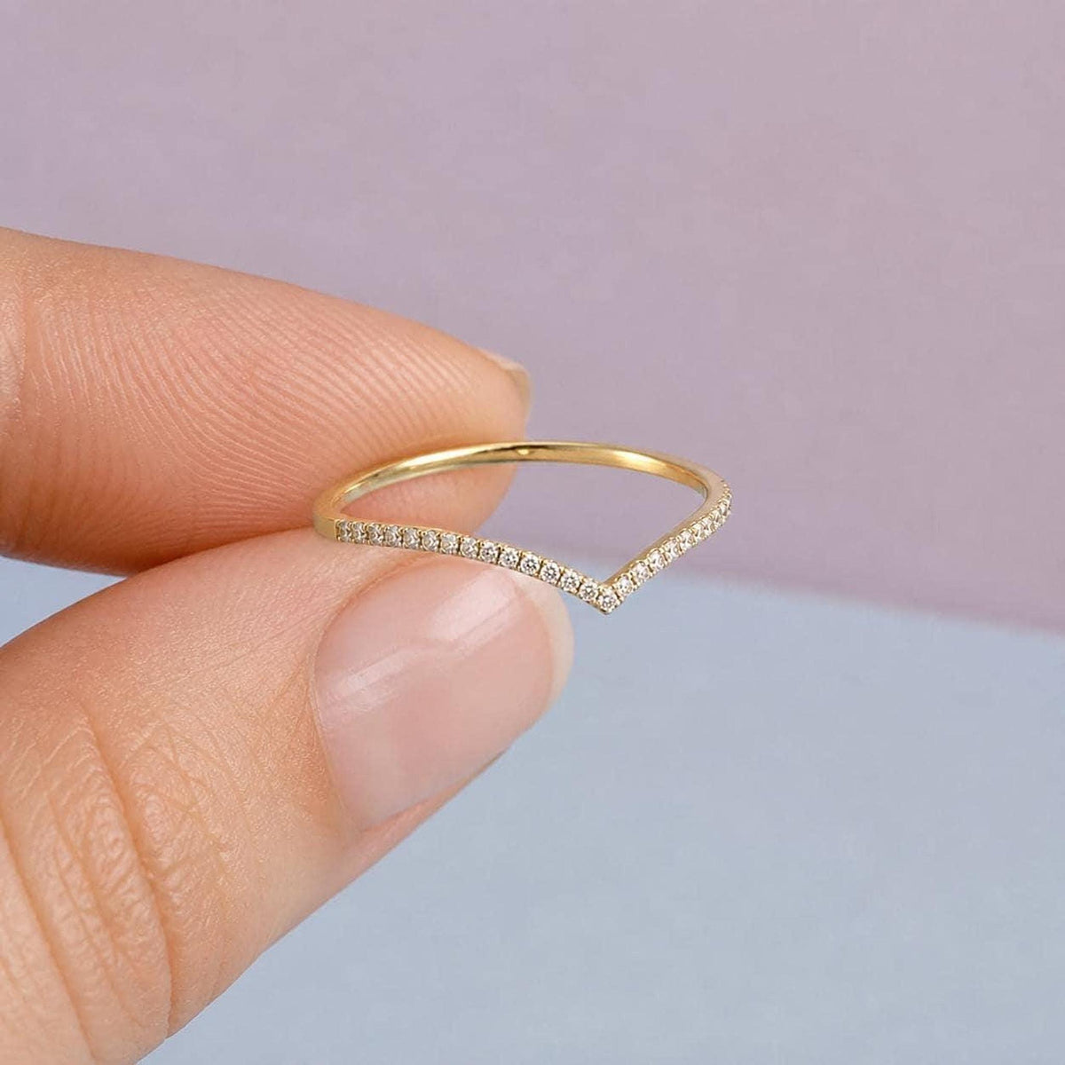 Pavé Lab-Grown Diamond Chevron Ring in solid gold, view 5