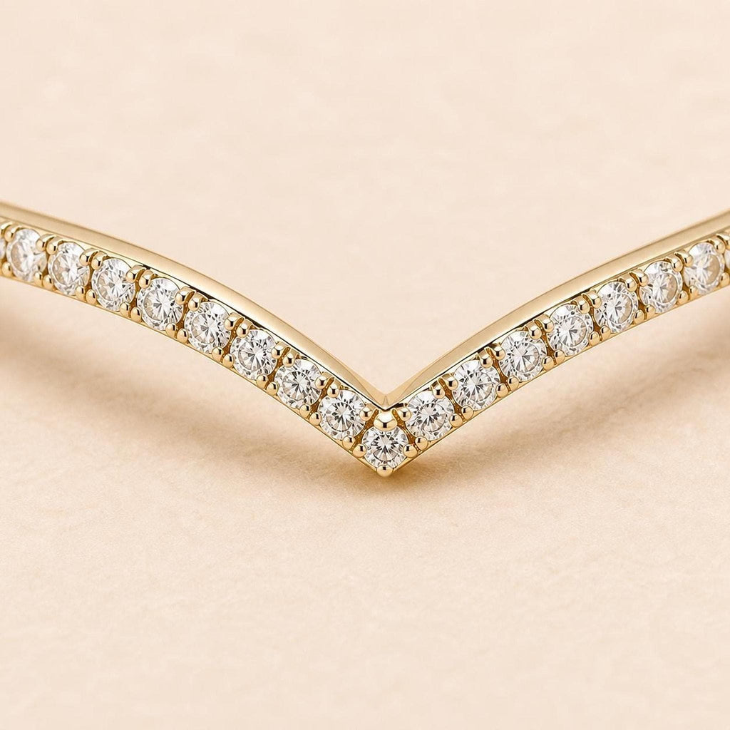 Pavé Lab-Grown Diamond Chevron Ring in solid gold, view 2