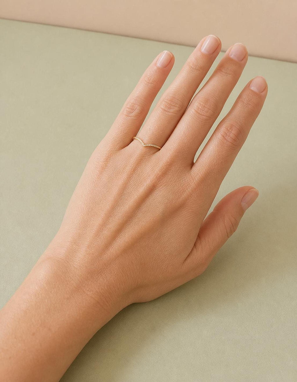 Pavé Lab-Grown Diamond Chevron Ring in solid gold, view 6