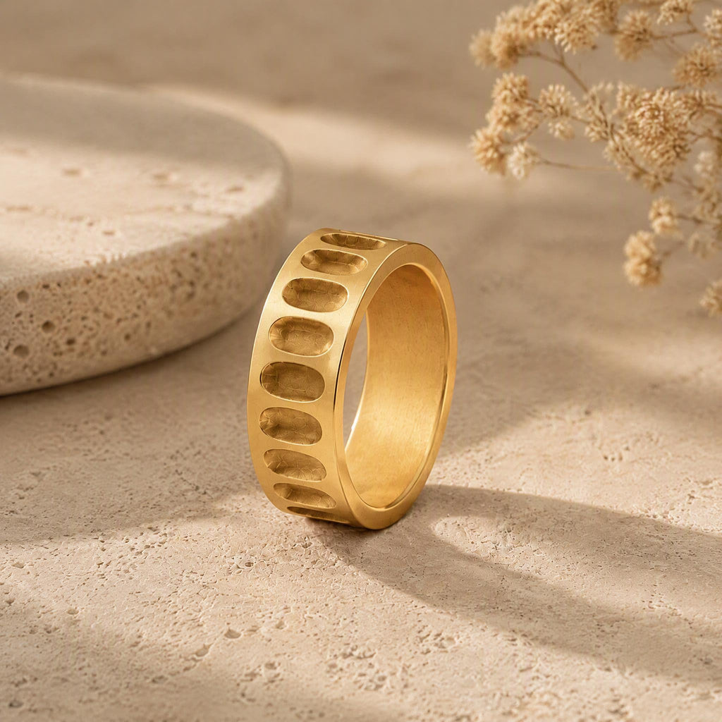 Oval Cutout Wide Band Ring – 6.5mm in solid gold