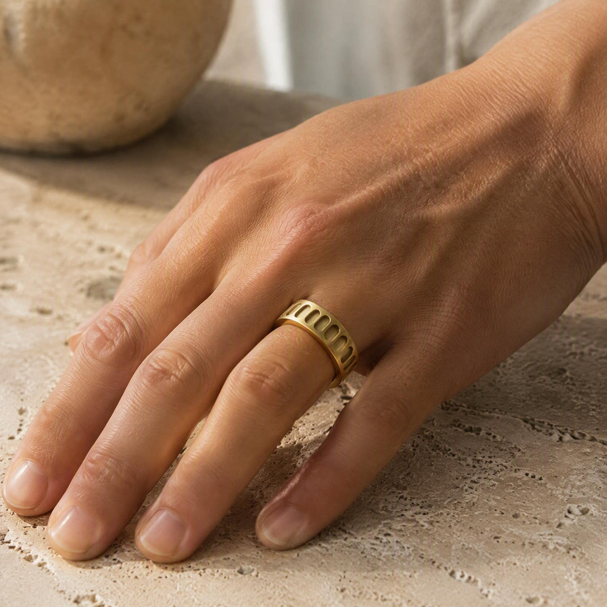 Oval Cutout Wide Band Ring – 6.5mm in solid gold, view 5