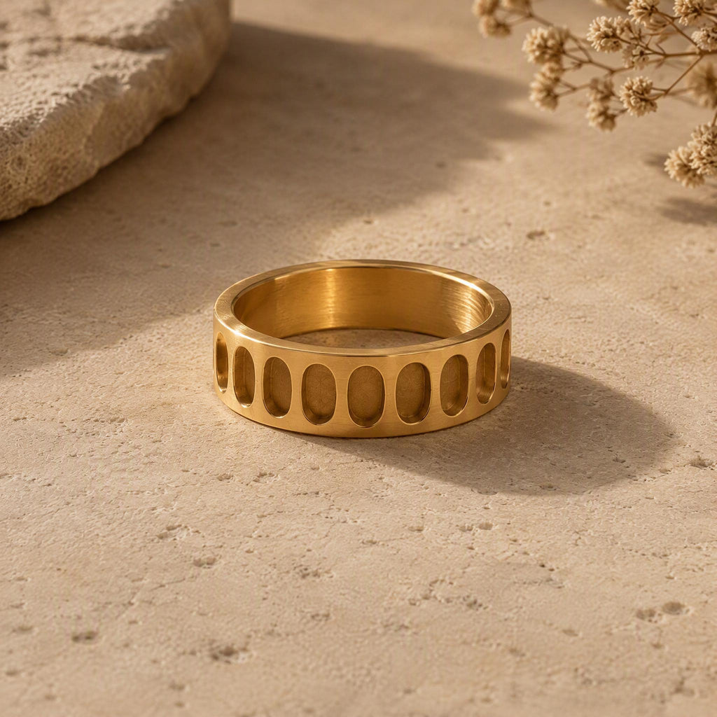 Oval Cutout Wide Band Ring – 6.5mm in solid gold, view 8