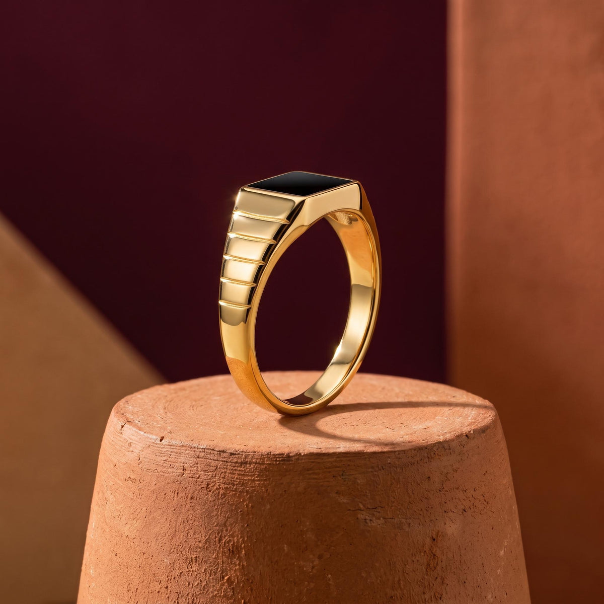 Square Black Onyx Signet Ring – 8.7mm in solid gold, view 2