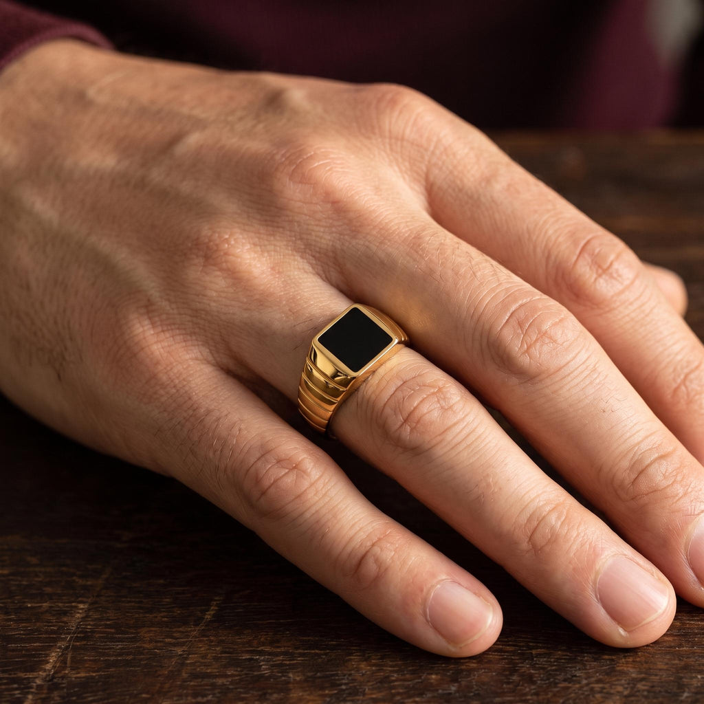 Square Black Onyx Signet Ring – 8.7mm in solid gold, view 7