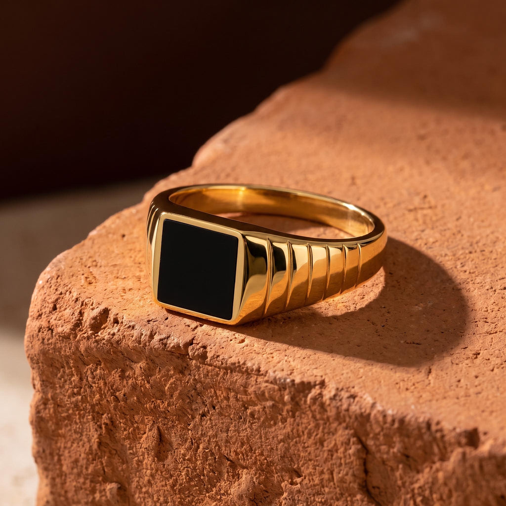 Square Black Onyx Signet Ring – 8.7mm in solid gold, view 8