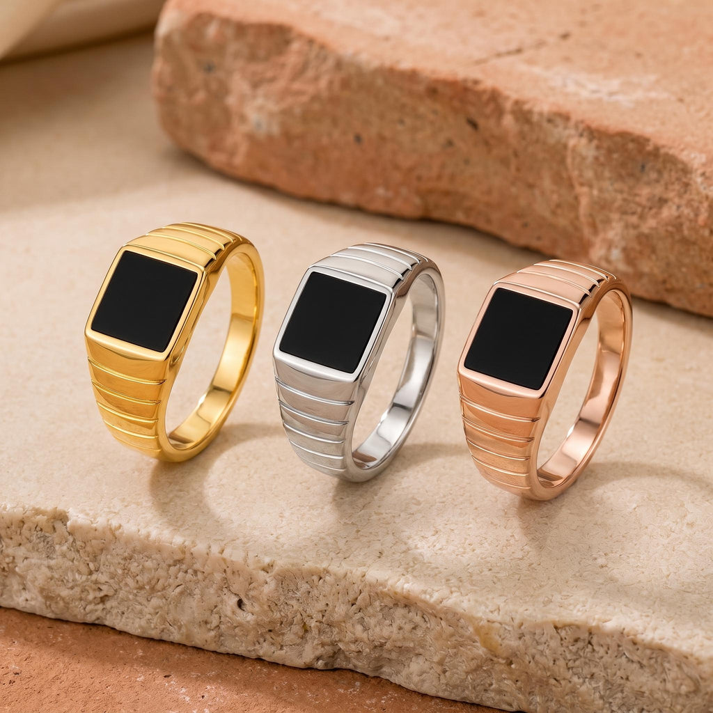 Square Black Onyx Signet Ring – 8.7mm in solid gold, view 9