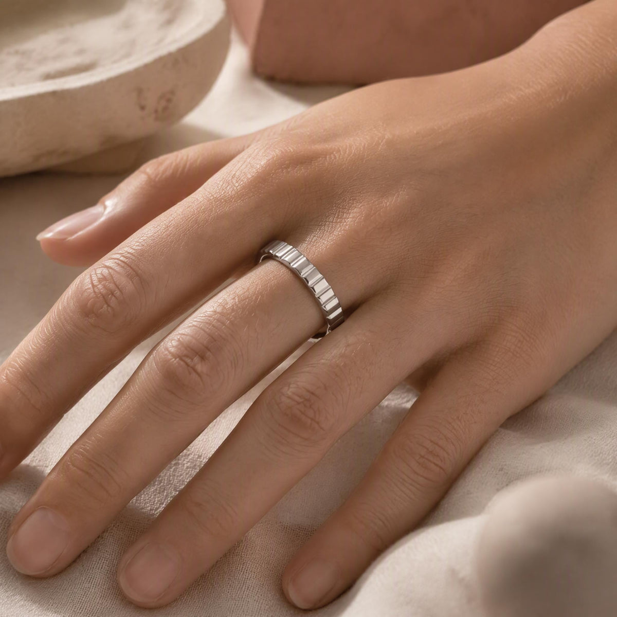 Notched Gold Stacking Band – 2mm in solid gold, view 10