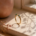Baguette Emerald Open Ring – Dainty 1.1mm Band in solid gold, view 6