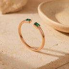 Baguette Emerald Open Ring – Dainty 1.1mm Band in solid gold, view 8