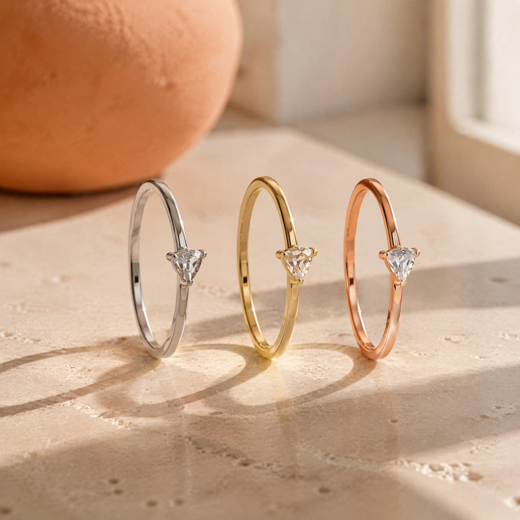 Trillion Stone Stacking Ring – 3mm in solid gold, view 2