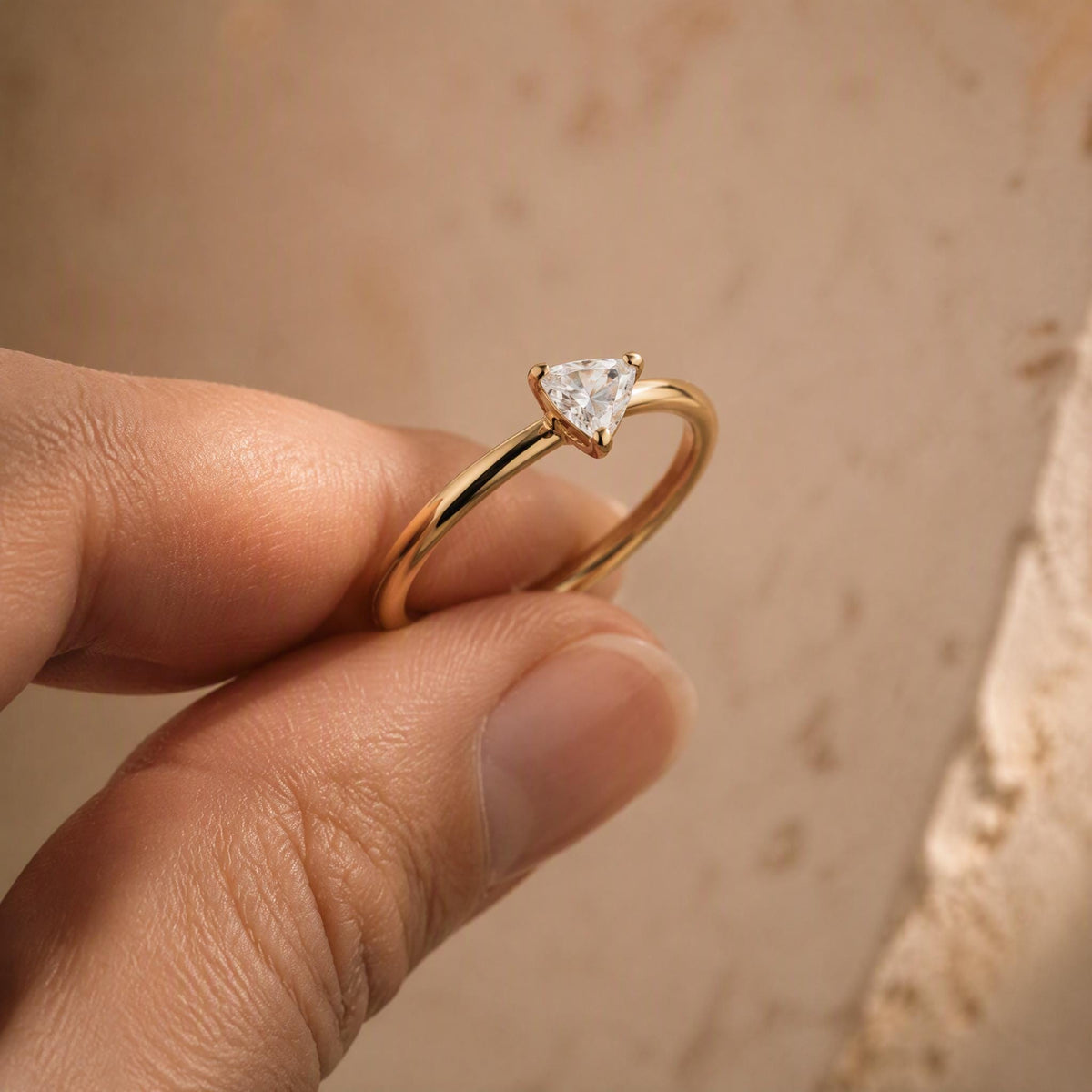 Trillion Stone Stacking Ring – 3mm in solid gold, view 5
