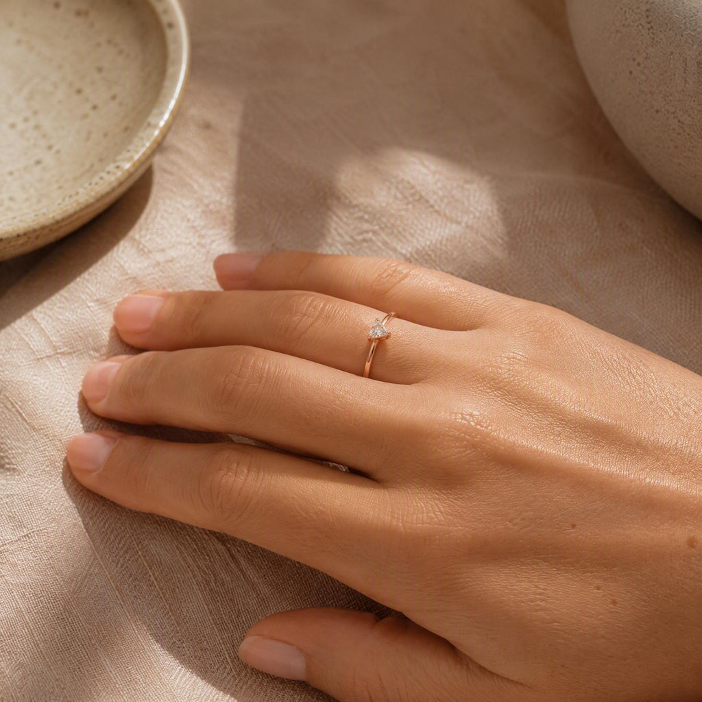 Trillion Stone Stacking Ring – 3mm in solid gold, view 9