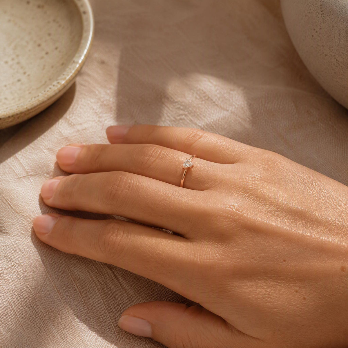Trillion Stone Stacking Ring – 3mm in solid gold, view 9