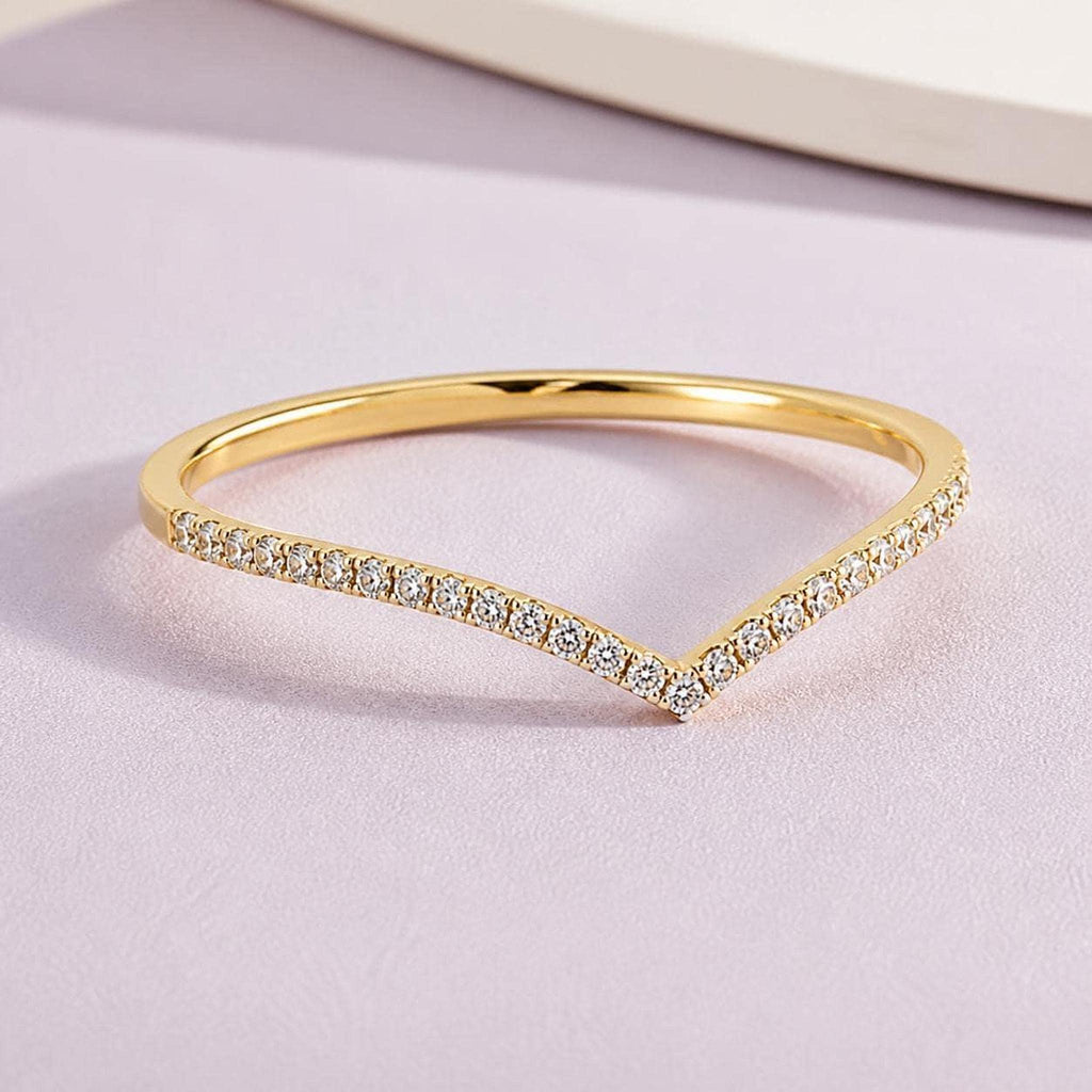 Pavé Lab-Grown Diamond Chevron Ring in solid gold, view 7