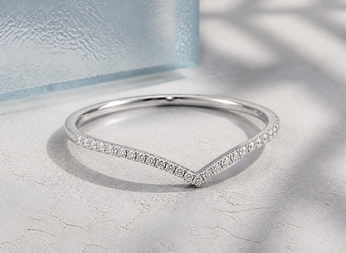 Pavé Lab-Grown Diamond Chevron Ring in solid gold, view 8