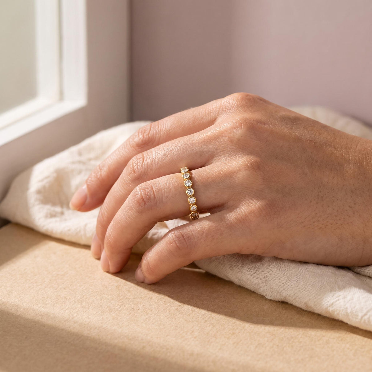 Bezel Lab-Grown Diamond Eternity Band – 2.2mm in solid gold, view 8