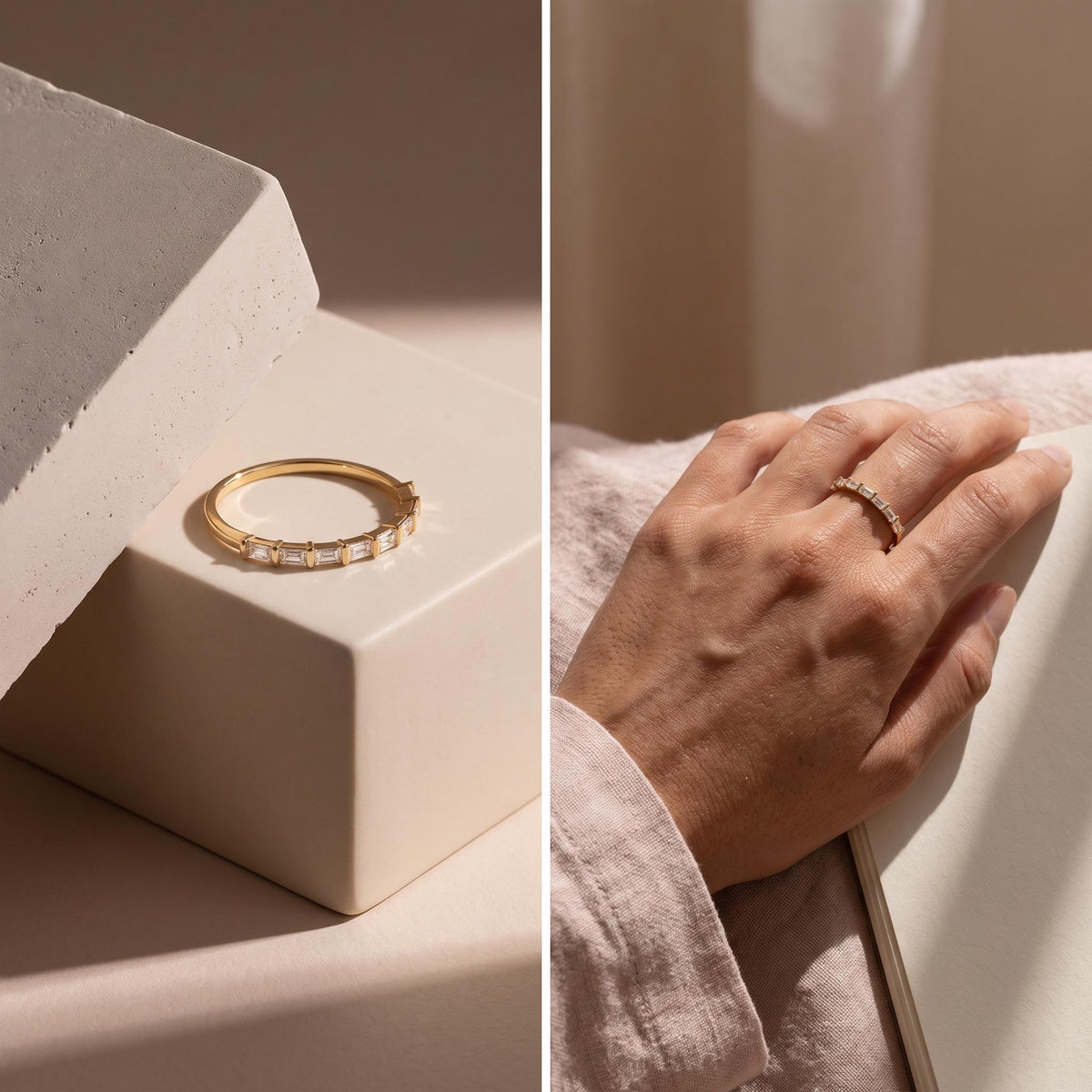 Baguette Lab-Grown Diamond Half Eternity Ring – 1.45mm in solid gold, view 10