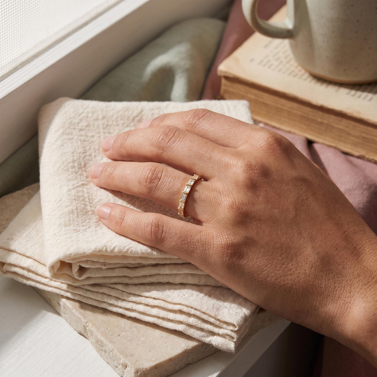 Baguette Lab-Grown Diamond Half Eternity Ring – 1.45mm in solid gold, view 8