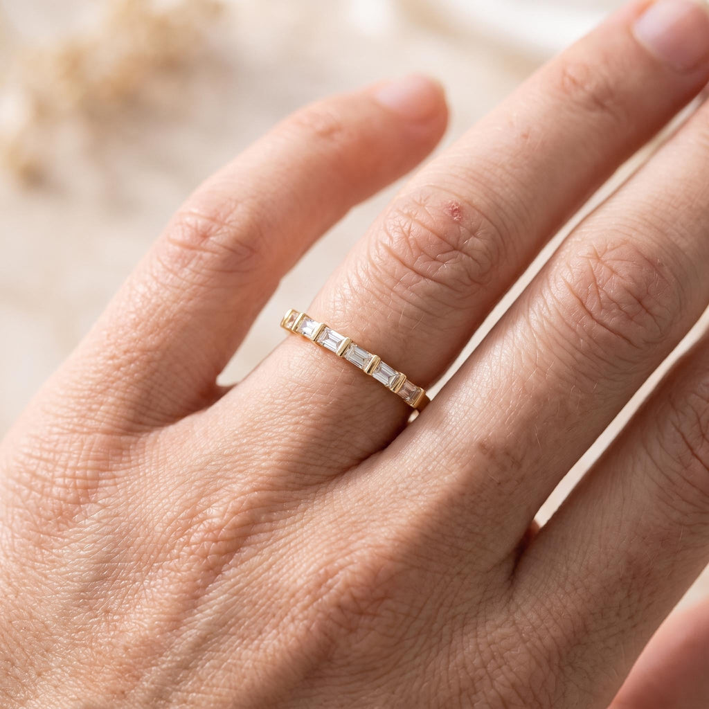 Baguette Lab-Grown Diamond Half Eternity Ring – 1.45mm in solid gold, view 7