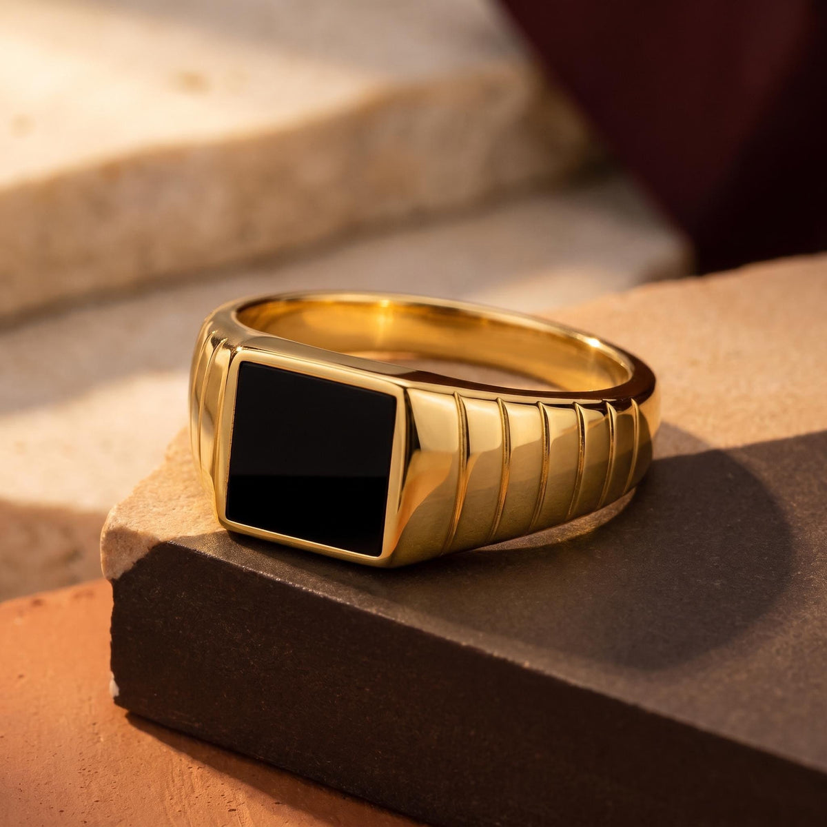 Square Black Onyx Signet Ring – 8.7mm in solid gold