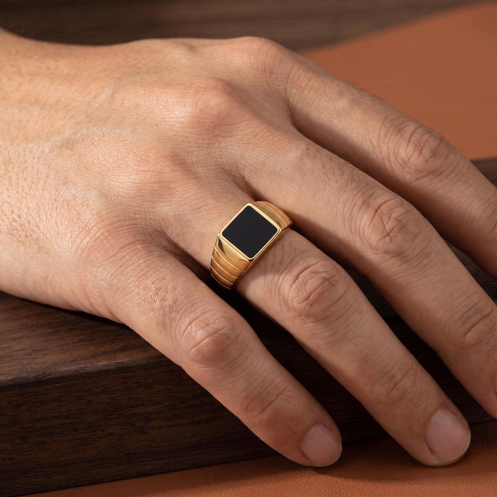 Square Black Onyx Signet Ring – 8.7mm in solid gold, view 3