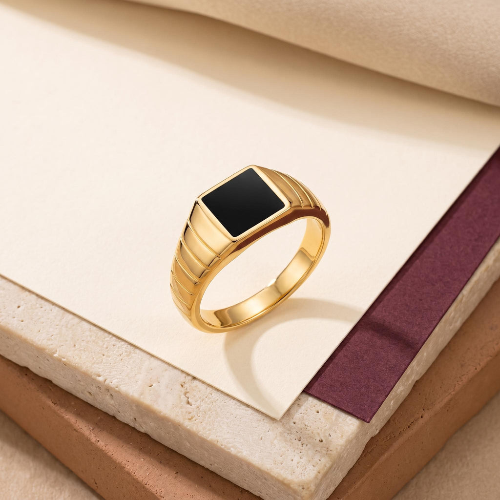 Square Black Onyx Signet Ring – 8.7mm in solid gold, view 4