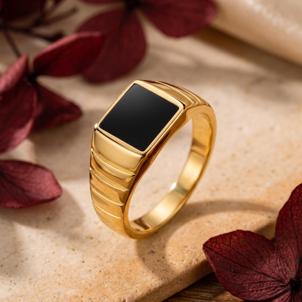 Square Black Onyx Signet Ring – 8.7mm in solid gold, view 6