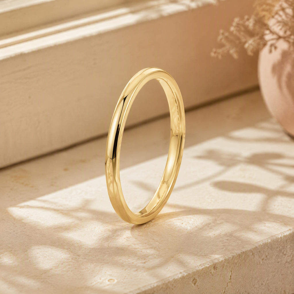 Curved Gold Wedding Band – 2mm Contour Ring in solid gold, view 6