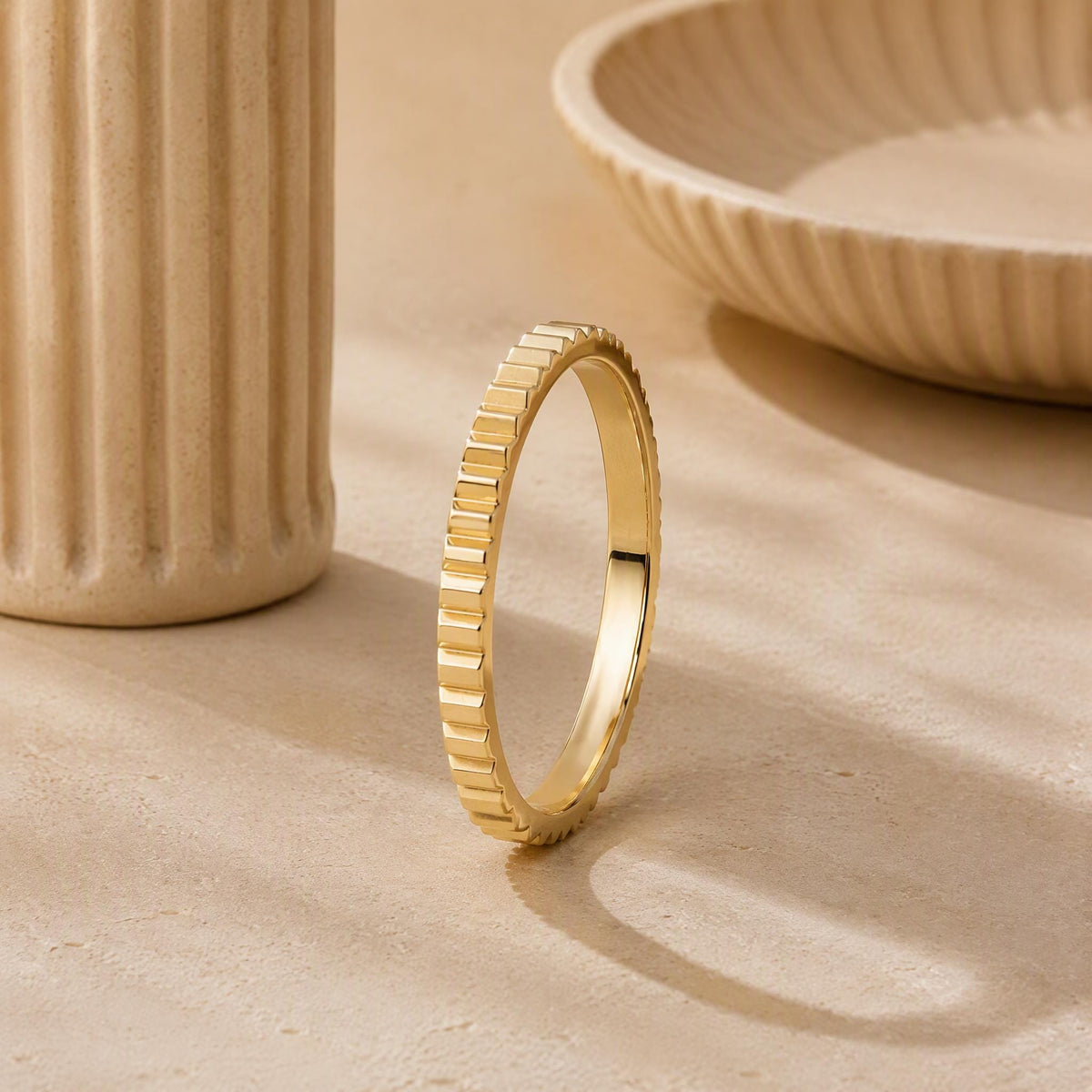 Notched Gold Stacking Band – 2mm in solid gold
