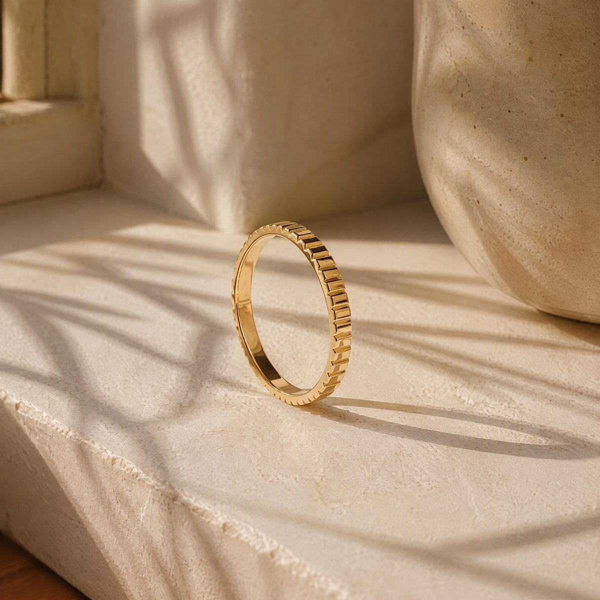 Notched Gold Stacking Band – 2mm in solid gold, view 6