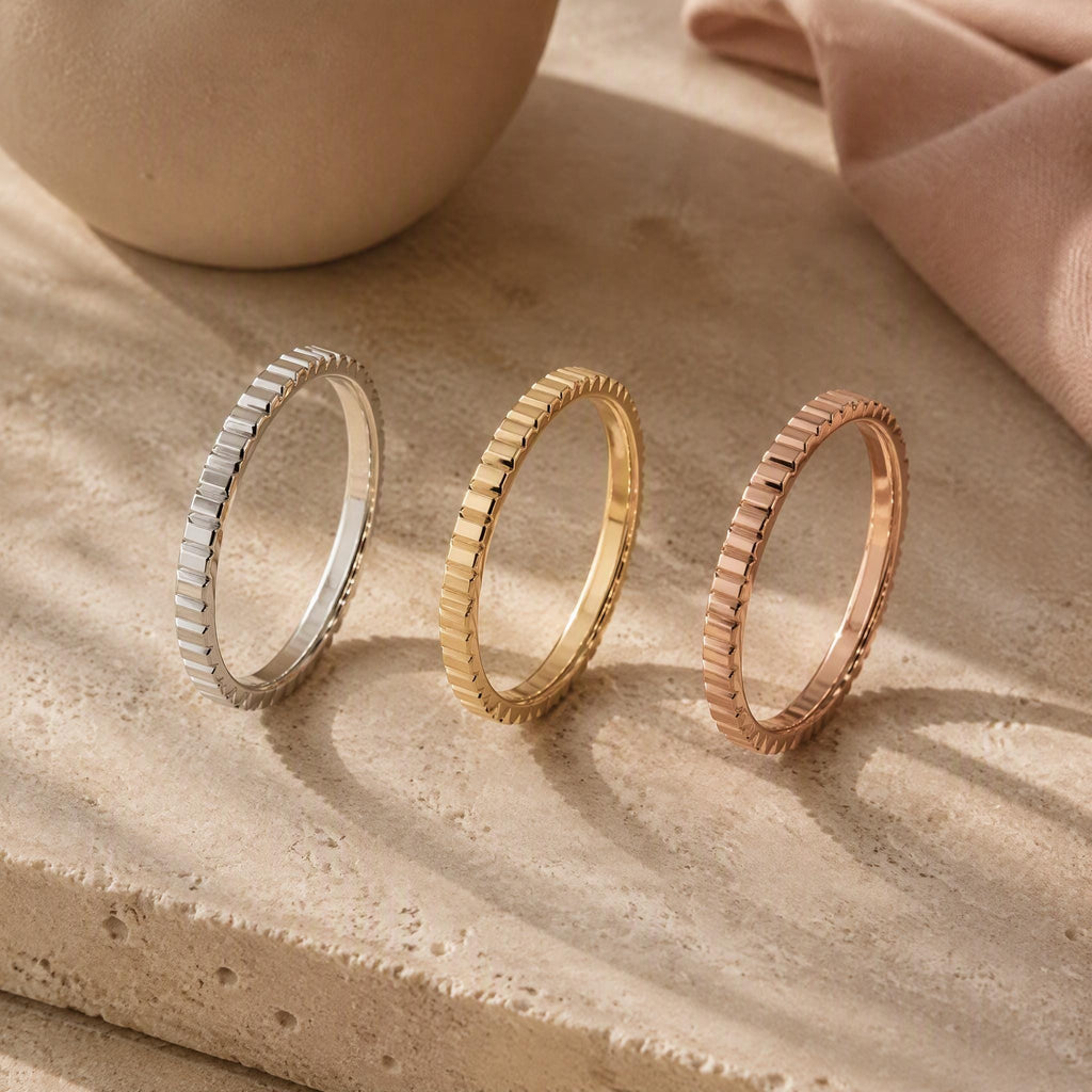 Notched Gold Stacking Band – 2mm in solid gold, view 2