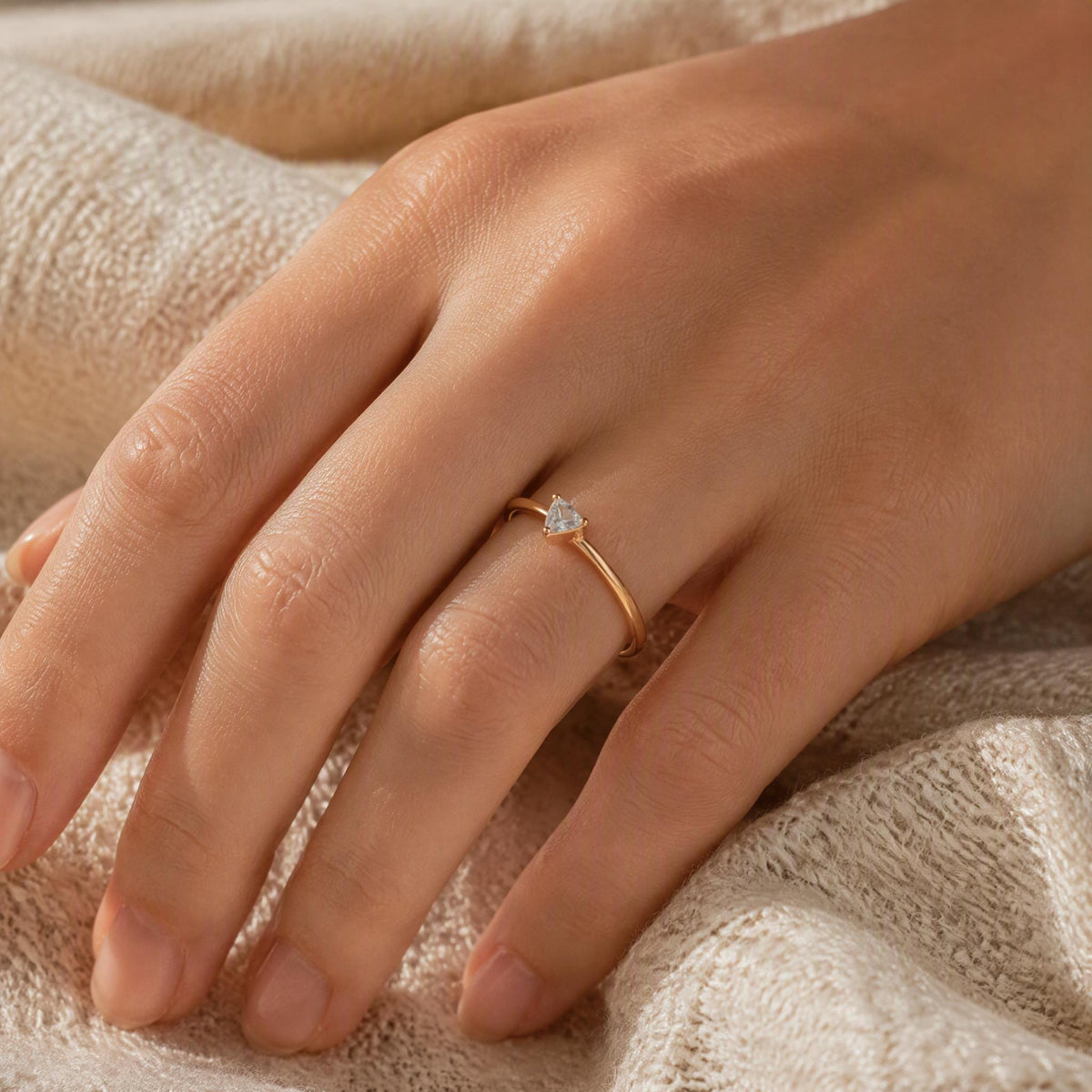 Trillion Stone Stacking Ring – 3mm in solid gold, view 3